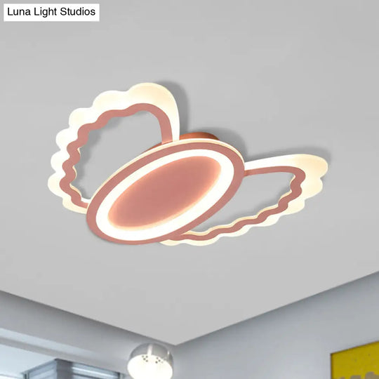 Pink Acrylic Kids Led Flush Mount Lamp: Oval Shell Light Fixture For Girls Room