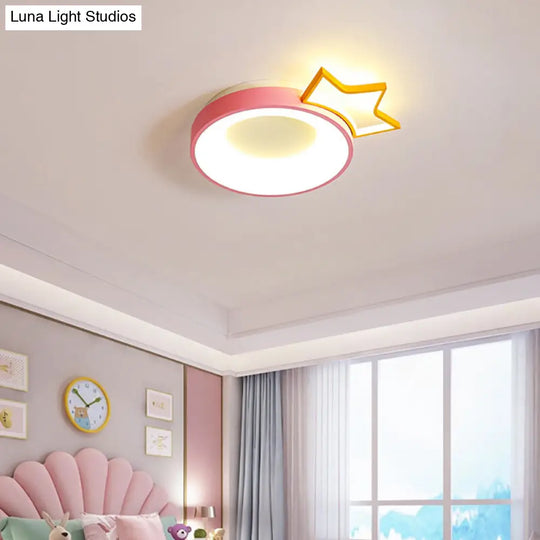 Pink Acrylic Led Cartoon Ceiling Light For Girls Bedroom / Crown