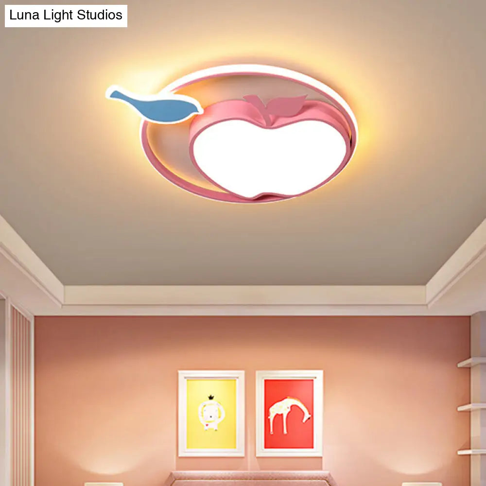 Pink Apple Ceiling Lamp: Cartoon Acrylic Led Flush Mount Fixture For Kids Bedroom (Warm/White Light)