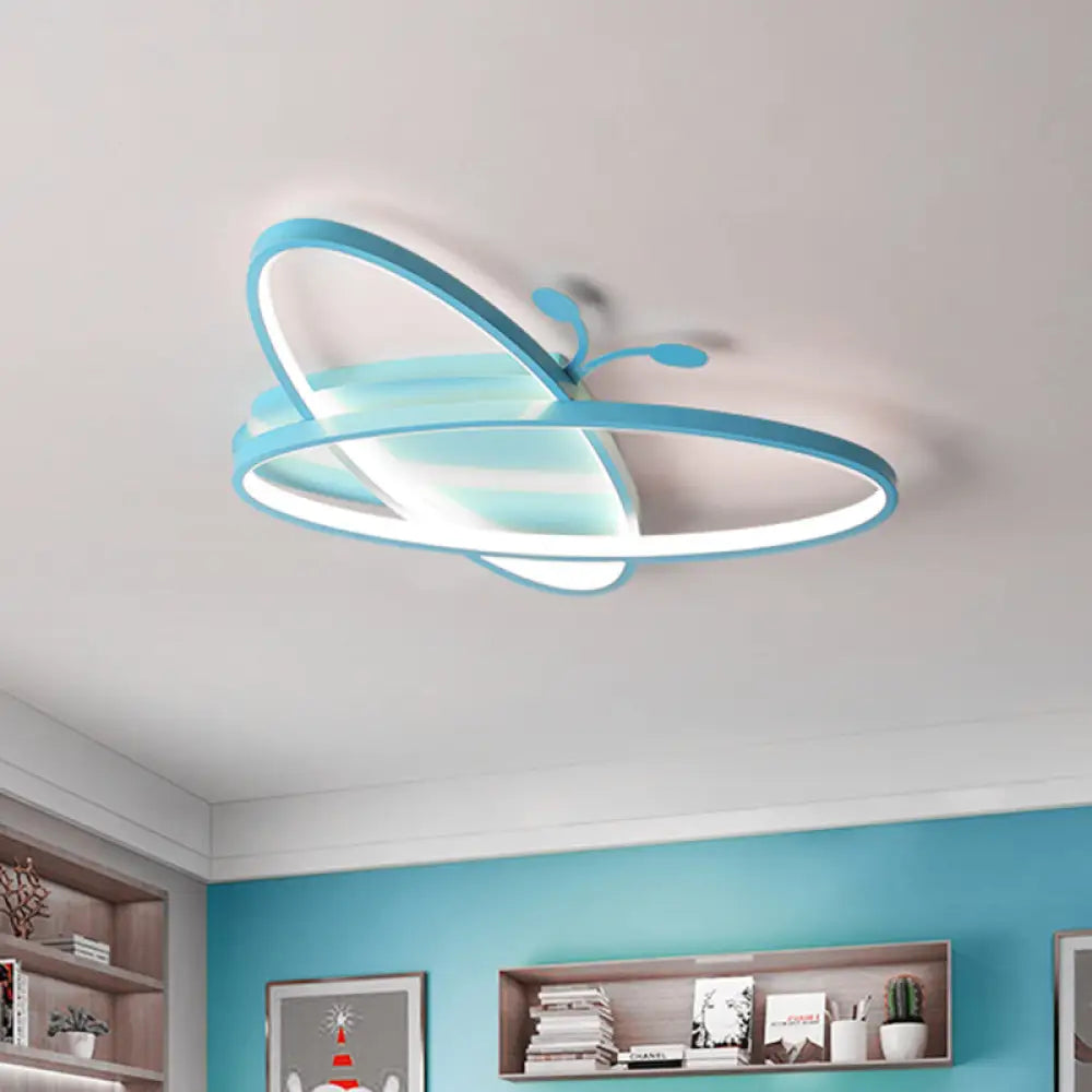 Pink/Blue Butterfly Ceiling Lamp: Kids Iron Led Flush Mount Light For Kindergarten Blue