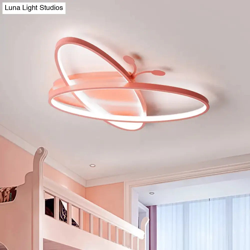 Pink/Blue Butterfly Ceiling Lamp: Kids Iron Led Flush Mount Light For Kindergarten