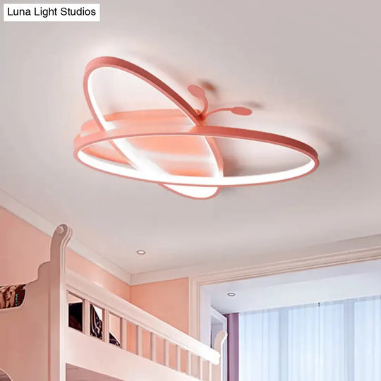 Pink/Blue Butterfly Ceiling Lamp: Kids Iron Led Flush Mount Light For Kindergarten