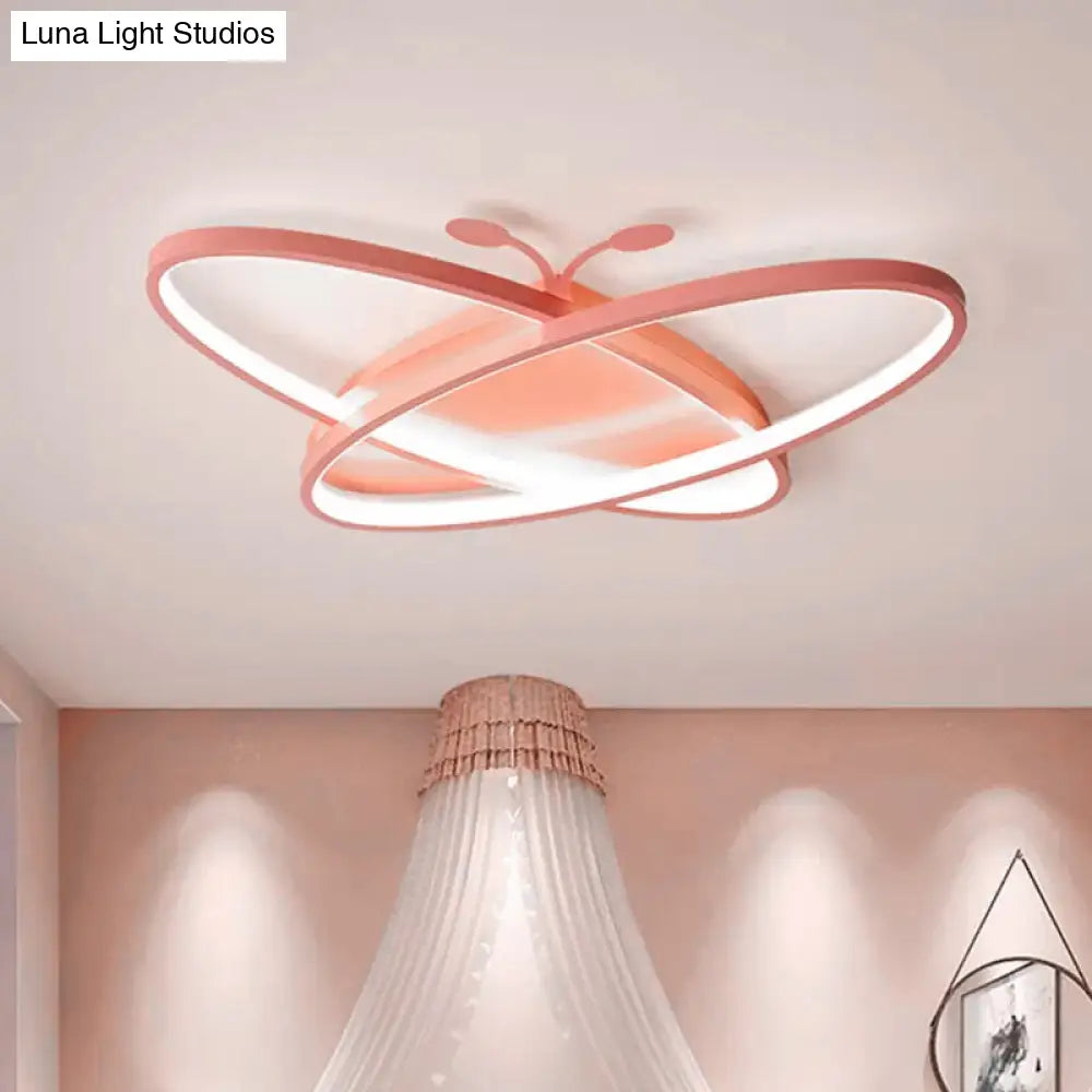 Pink/Blue Butterfly Ceiling Lamp: Kids Iron Led Flush Mount Light For Kindergarten Pink