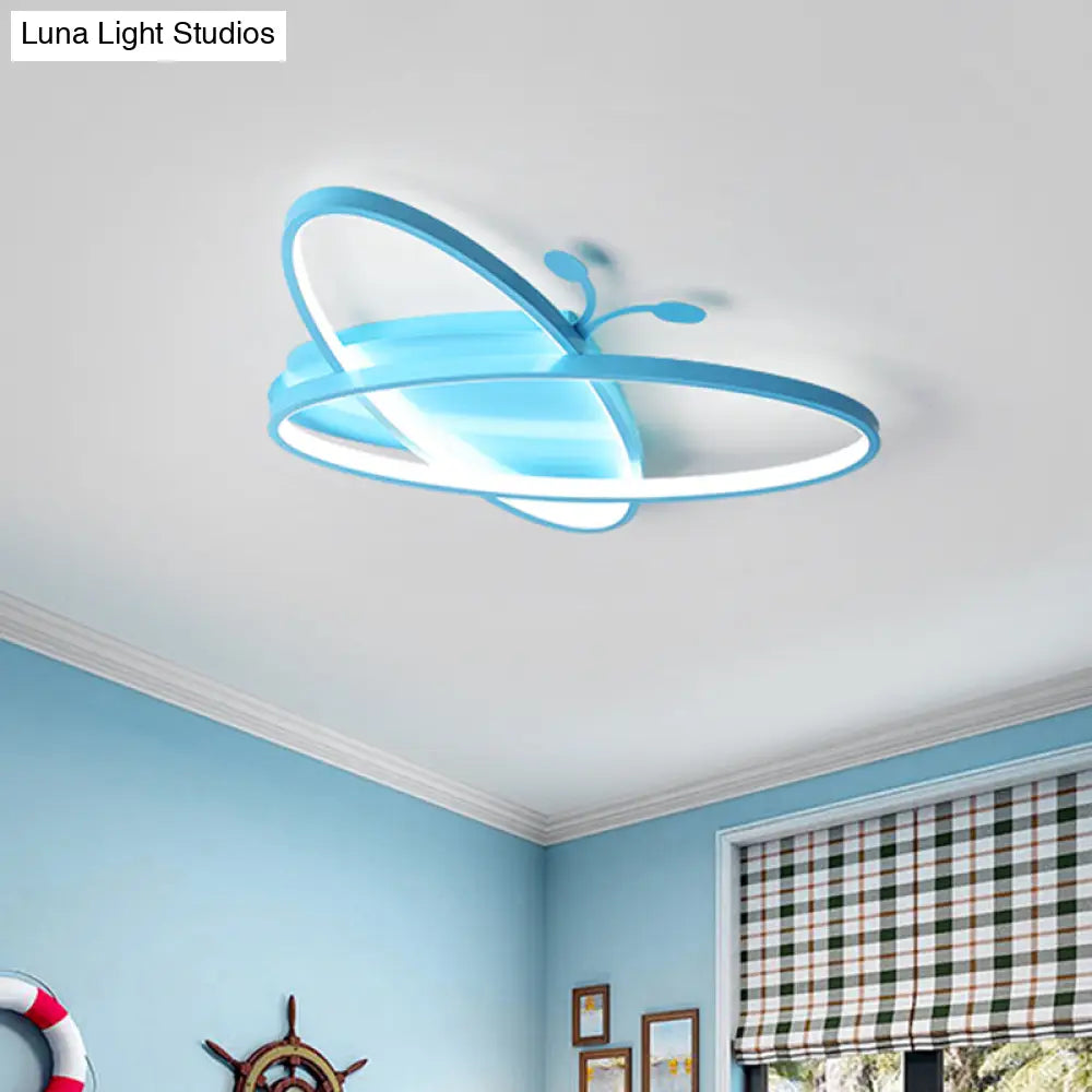 Pink/Blue Butterfly Ceiling Lamp: Kids Iron Led Flush Mount Light For Kindergarten