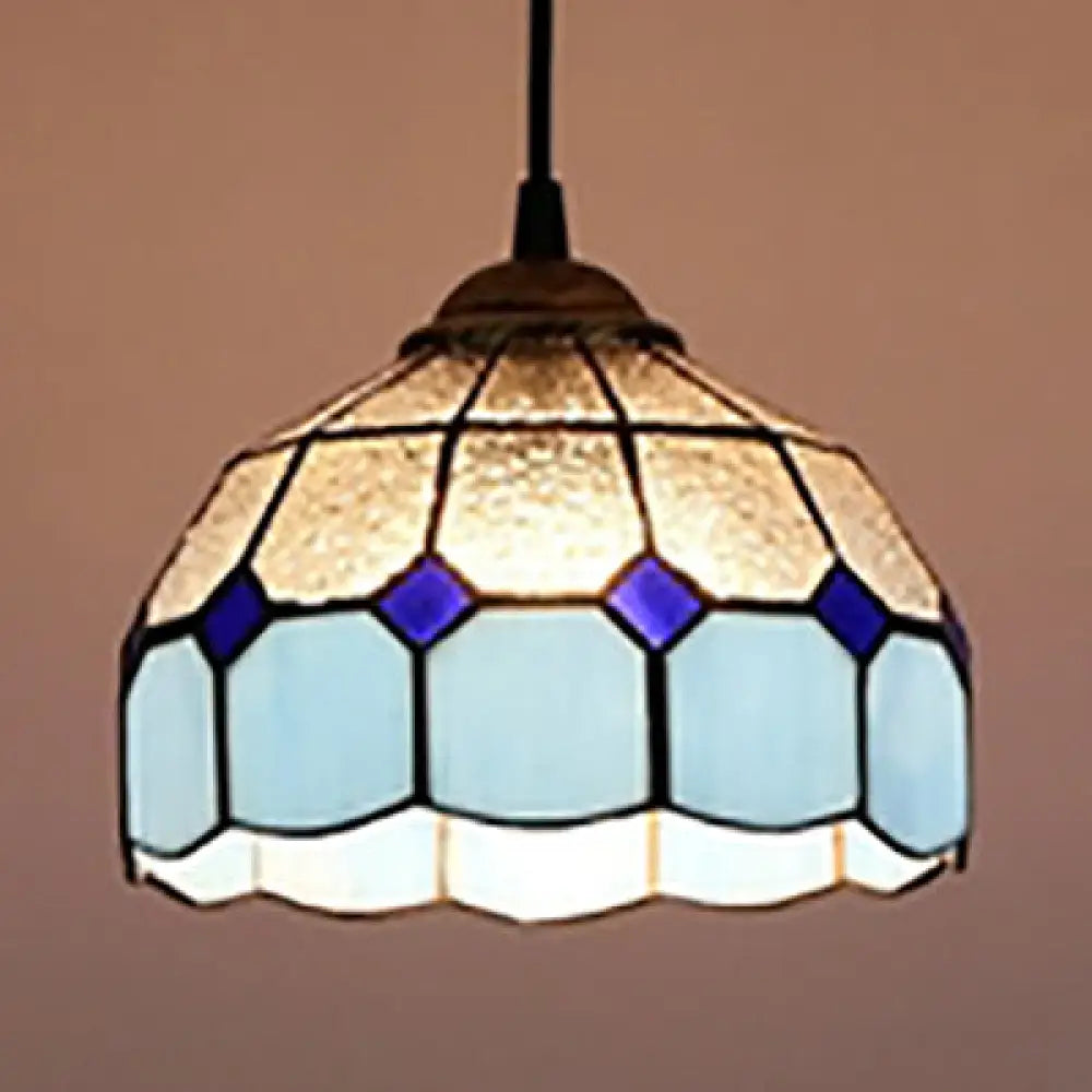 Pink/Blue/Orange Stained Glass Hemisphere Pendant Light - Tiffany-Style Suspension Lamp Blue