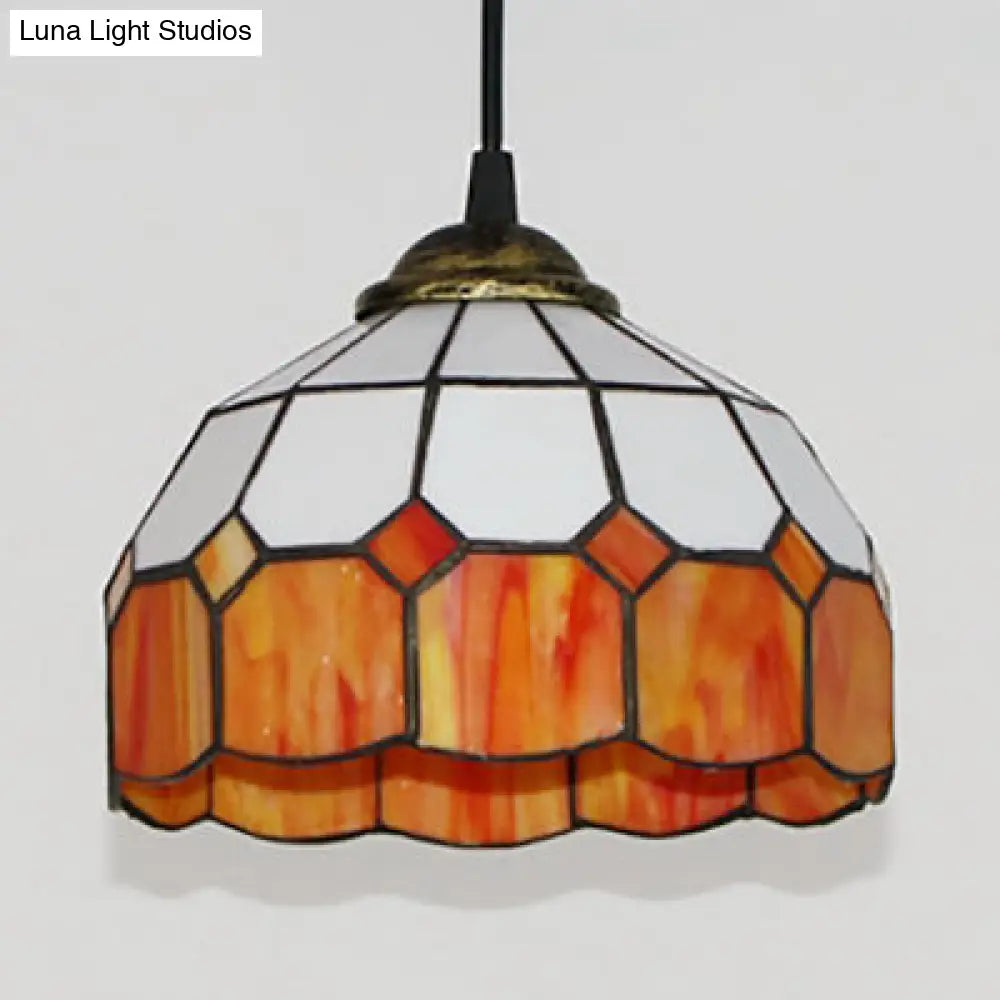 Pink/Blue/Orange Stained Glass Hemisphere Pendant Light - Tiffany-Style Suspension Lamp