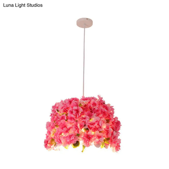Pink Bucket Restaurant Pendulum Light With Sakura Deco - Metal Drop Pendant