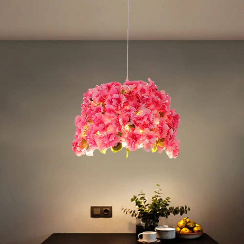 Pink Bucket Restaurant Pendant Light With Sakura Deco - Metal Drop Bulb Included