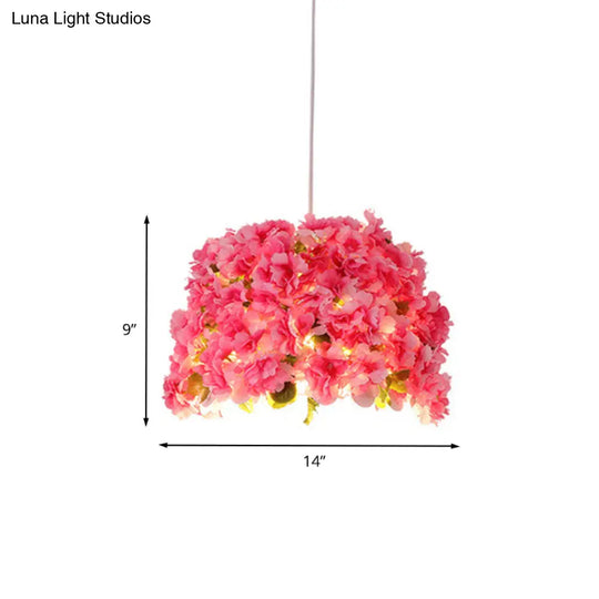 Pink Bucket Restaurant Pendant Light With Sakura Deco - Metal Drop Bulb Included