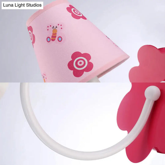 Pink Butterfly Wall Sconce: Cute 1-Light Metal Light With Fabric Shade For Girls Room