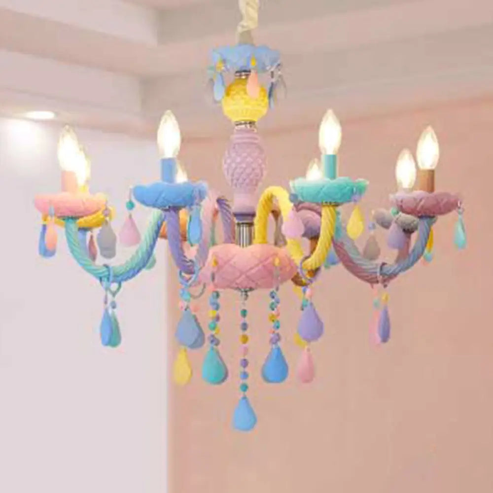 Pink Candle Style Hanging Light Kids Multicolored Glass Chandelier - Perfect For Baby Room 8 /