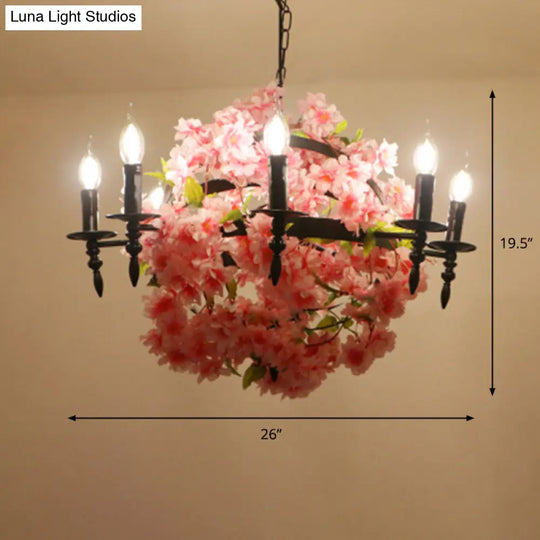 Farmhouse Metal Dining Room Suspension Light Fixture - Pink Cherry Blossom Chandelier