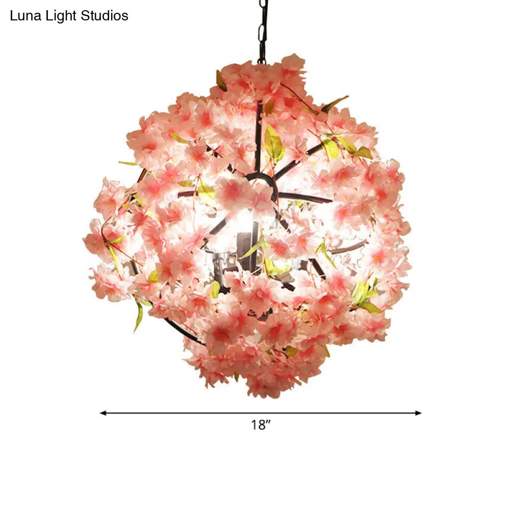 Farmhouse Metal Dining Room Suspension Light Fixture - Pink Cherry Blossom Chandelier