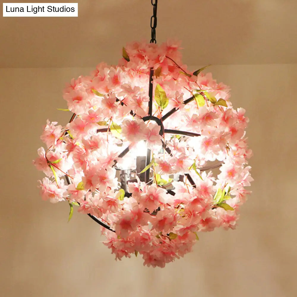 Farmhouse Metal Dining Room Suspension Light Fixture - Pink Cherry Blossom Chandelier 3 /