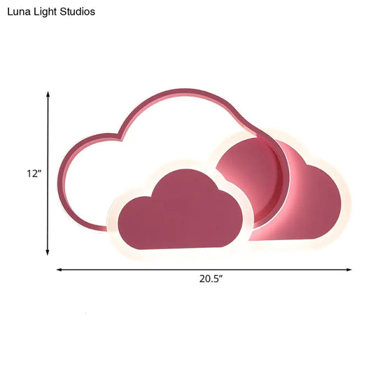 Pink Cloud Kids Led Ceiling Light Flush Mount Acrylic Fixture In White/3 Color 16.5’/20.5’ Length