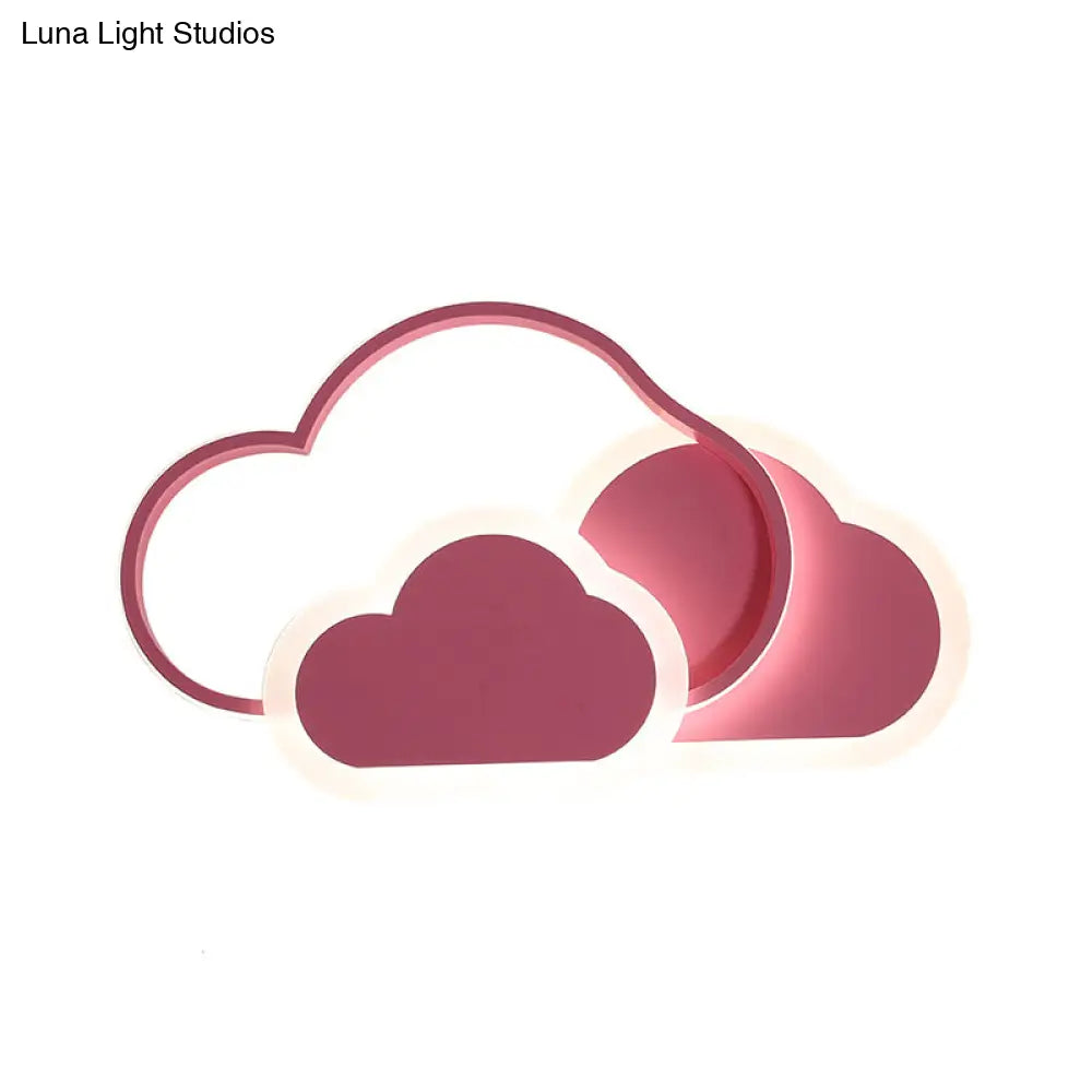 Pink Cloud Kids Led Ceiling Light Flush Mount Acrylic Fixture In White/3 Color 16.5’/20.5’ Length