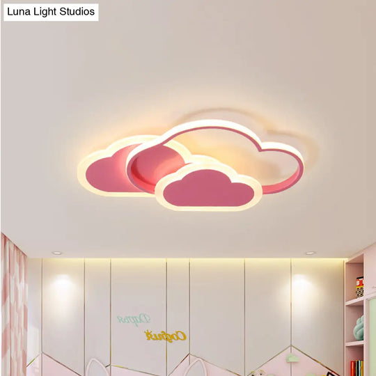 Pink Cloud Kids Led Ceiling Light Flush Mount Acrylic Fixture In White/3 Color 16.5/20.5 Length