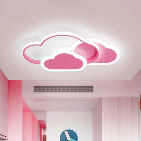 Pink Cloud Kids Led Ceiling Light Flush Mount Acrylic Fixture In White/3 Color 16.5’/20.5’