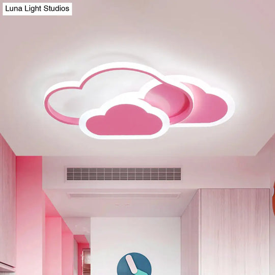 Pink Cloud Kids Led Ceiling Light Flush Mount Acrylic Fixture In White/3 Color 16.5/20.5 Length /