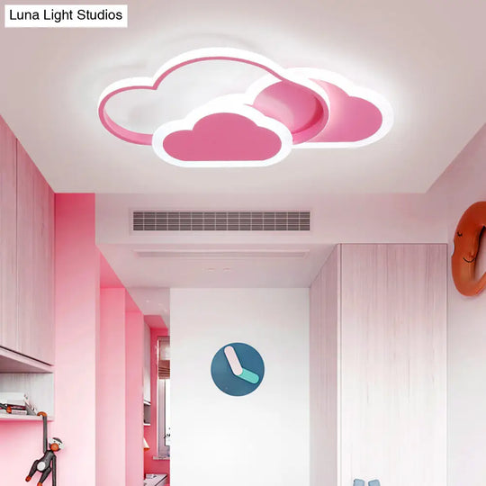 Pink Cloud Led Flush Light For Girls Bedroom Ceiling - Cute Acrylic Cartoon Design / White