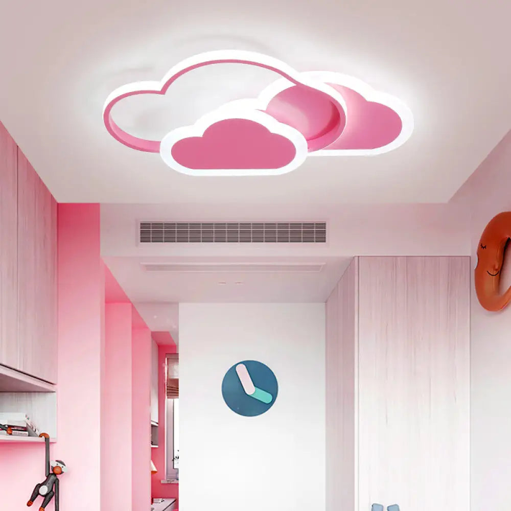 Pink Cloud Led Flush Light For Girls’ Bedroom Ceiling - Cute Acrylic Cartoon Design / White