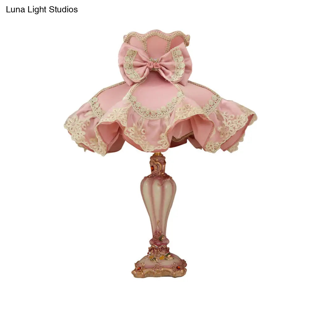 Pink Court Dress Lamp - Kids Nightstand/Table Lighting With Lace Frill 1 Bulb