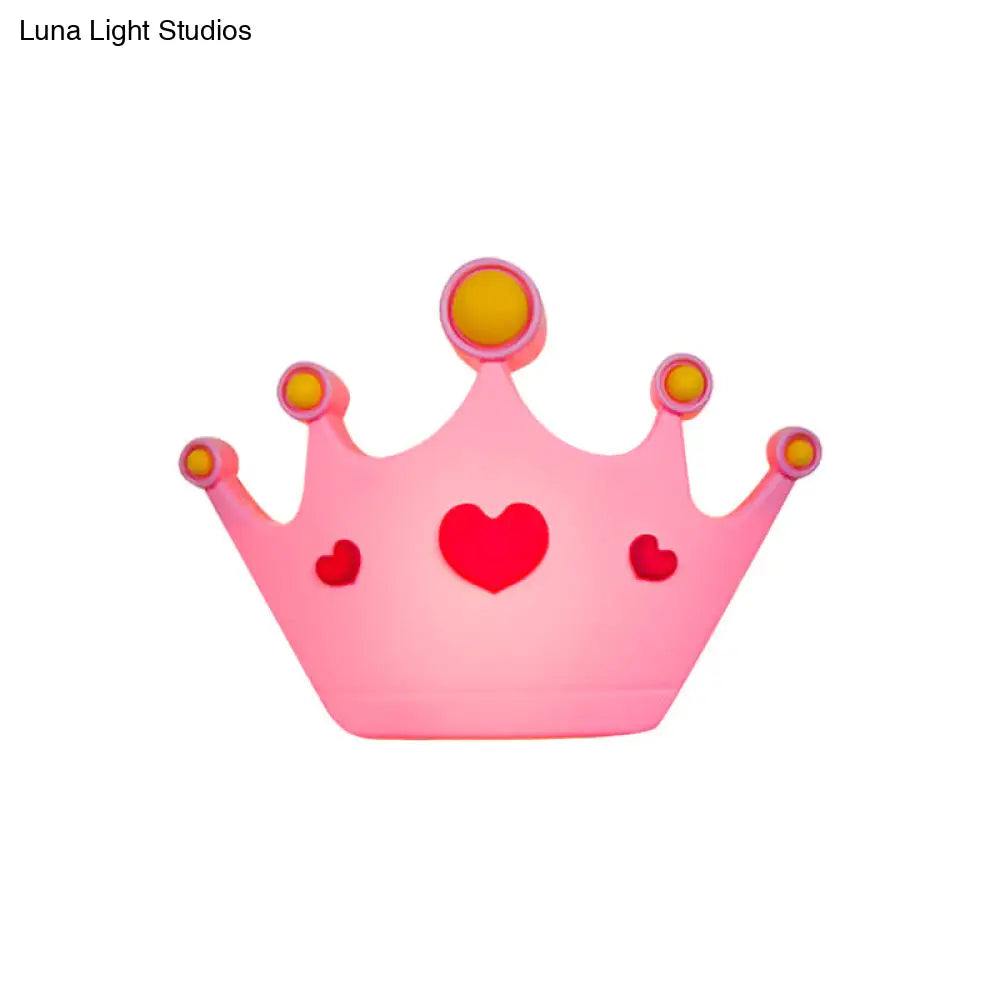 Pink Crown Wall Sconce Light: Cartoon Led Plastic Mount Lamp In Delicate Finish