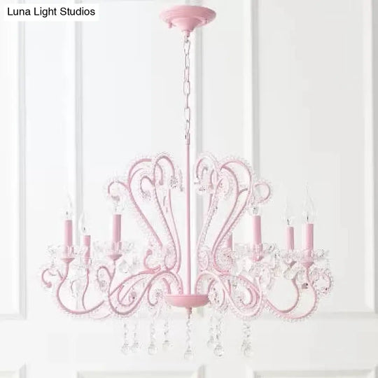 Pink Crystal Bead Metal Chandelier - Modern Hanging Light For Candle Restaurant