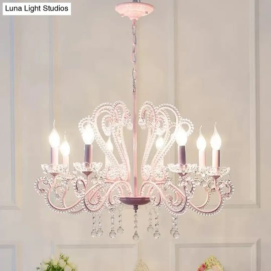 Pink Crystal Bead Metal Chandelier - Modern Hanging Light For Candle Restaurant