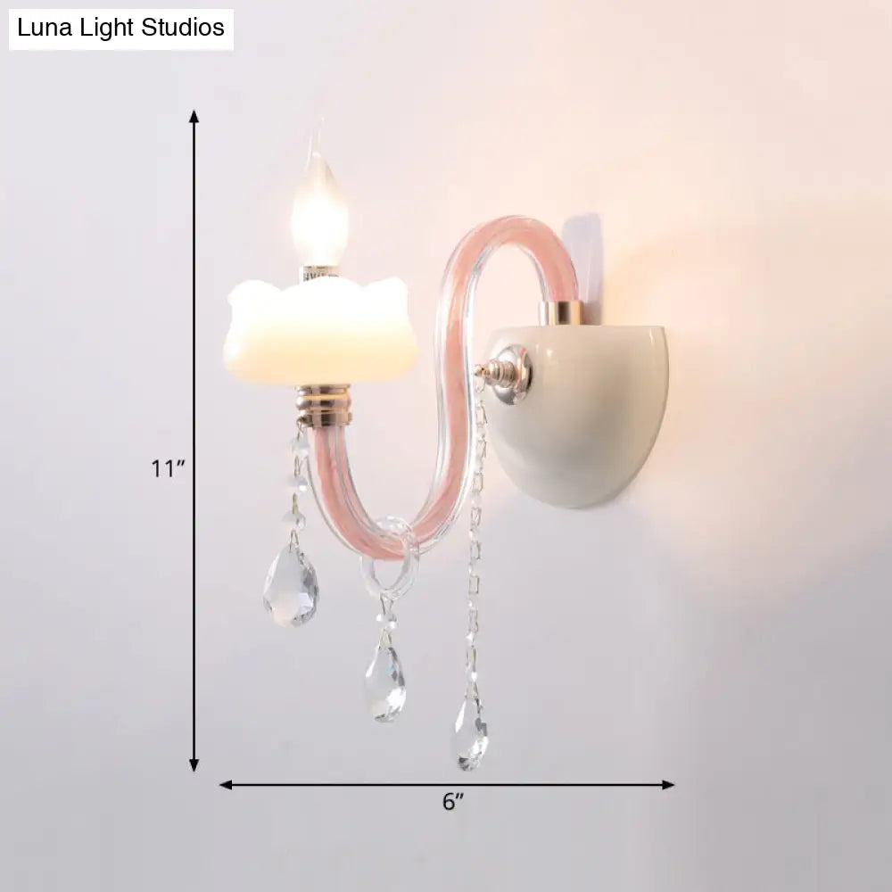 Pink Crystal Wall Lamp: Traditional Metal Sconce Light For Bathroom