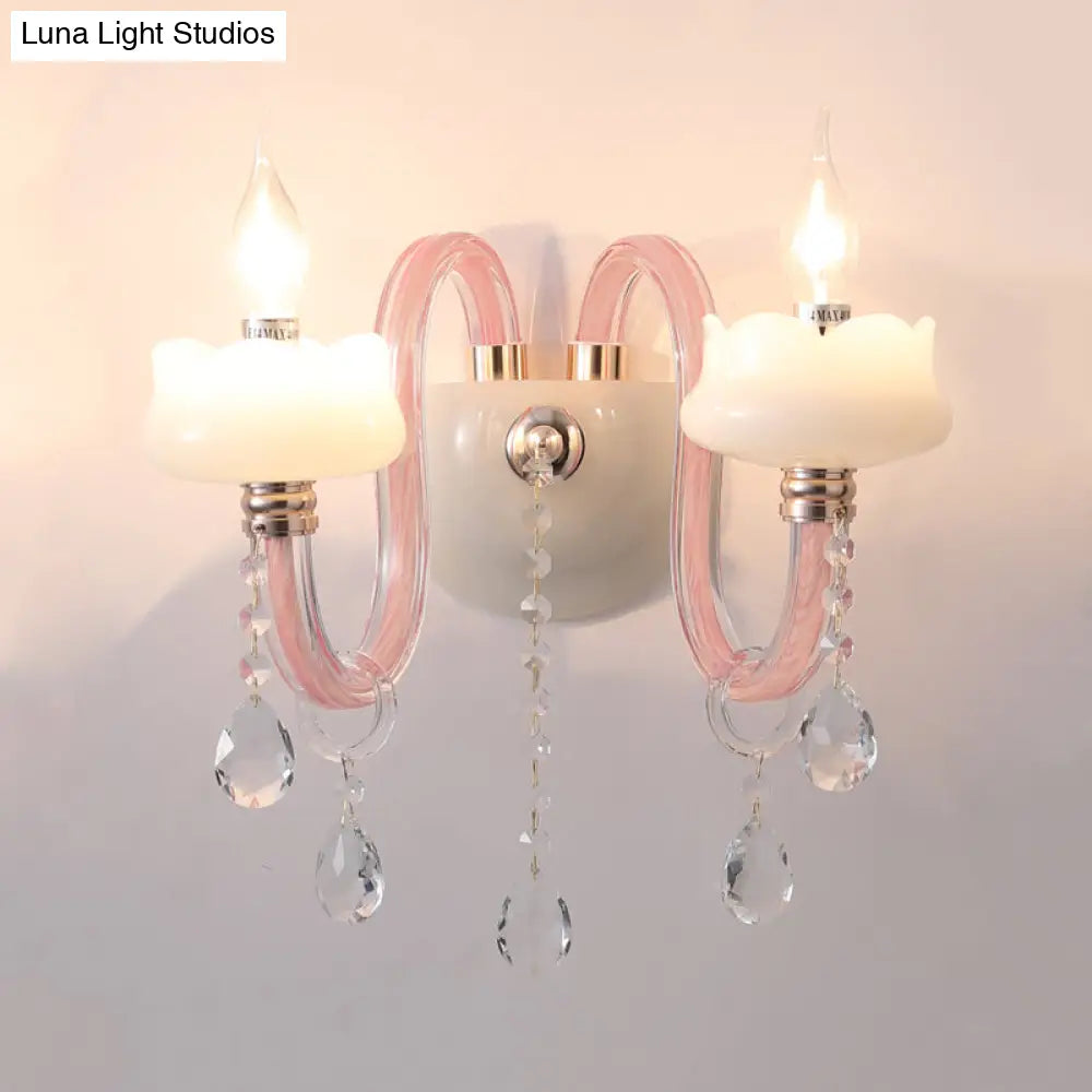 Pink Crystal Wall Lamp: Traditional Metal Sconce Light For Bathroom