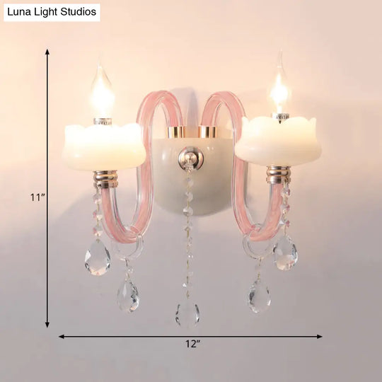 Pink Crystal Wall Lamp: Traditional Metal Sconce Light For Bathroom