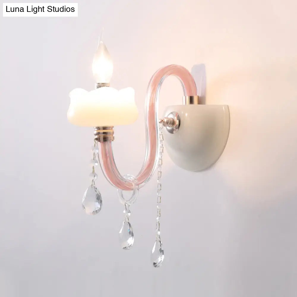 Pink Crystal Wall Lamp: Traditional Metal Sconce Light For Bathroom