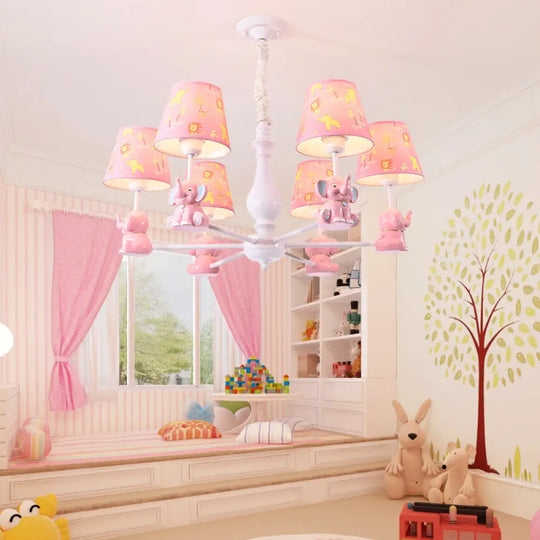 Pink Elephant Ceiling Lamp: Kids Hanging Pendant Light Fixture For Bedroom - 3/5/6/8 Lights Metal