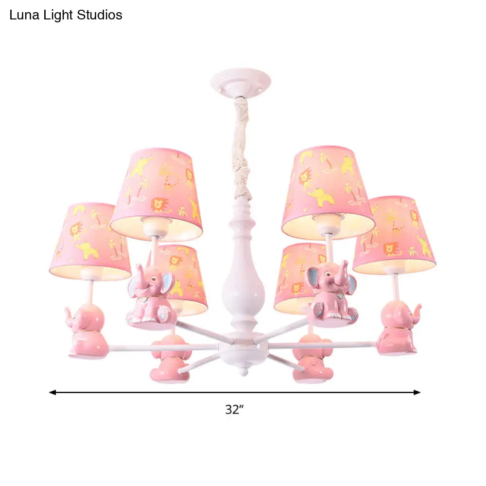 Pink Elephant Ceiling Lamp: Kids Hanging Pendant Light Fixture For Bedroom - 3/5/6/8 Lights Metal