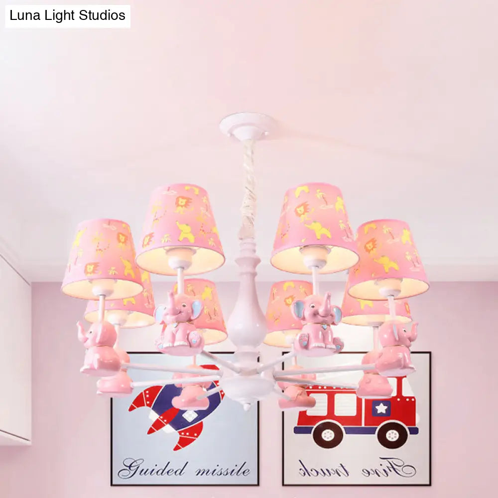 Pink Elephant Ceiling Lamp: Kids Hanging Pendant Light Fixture For Bedroom - 3/5/6/8 Lights Metal