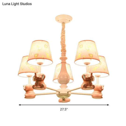 Pink Elephant Ceiling Lamp: Kids Hanging Pendant Light Fixture For Bedroom - 3/5/6/8 Lights Metal