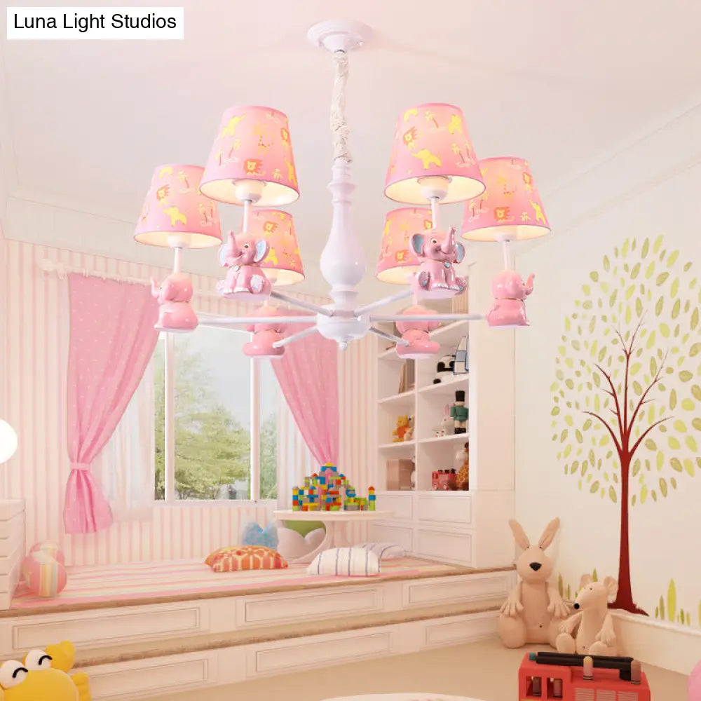 Pink Elephant Ceiling Lamp: Kids Hanging Pendant Light Fixture For Bedroom - 3/5/6/8 Lights Metal