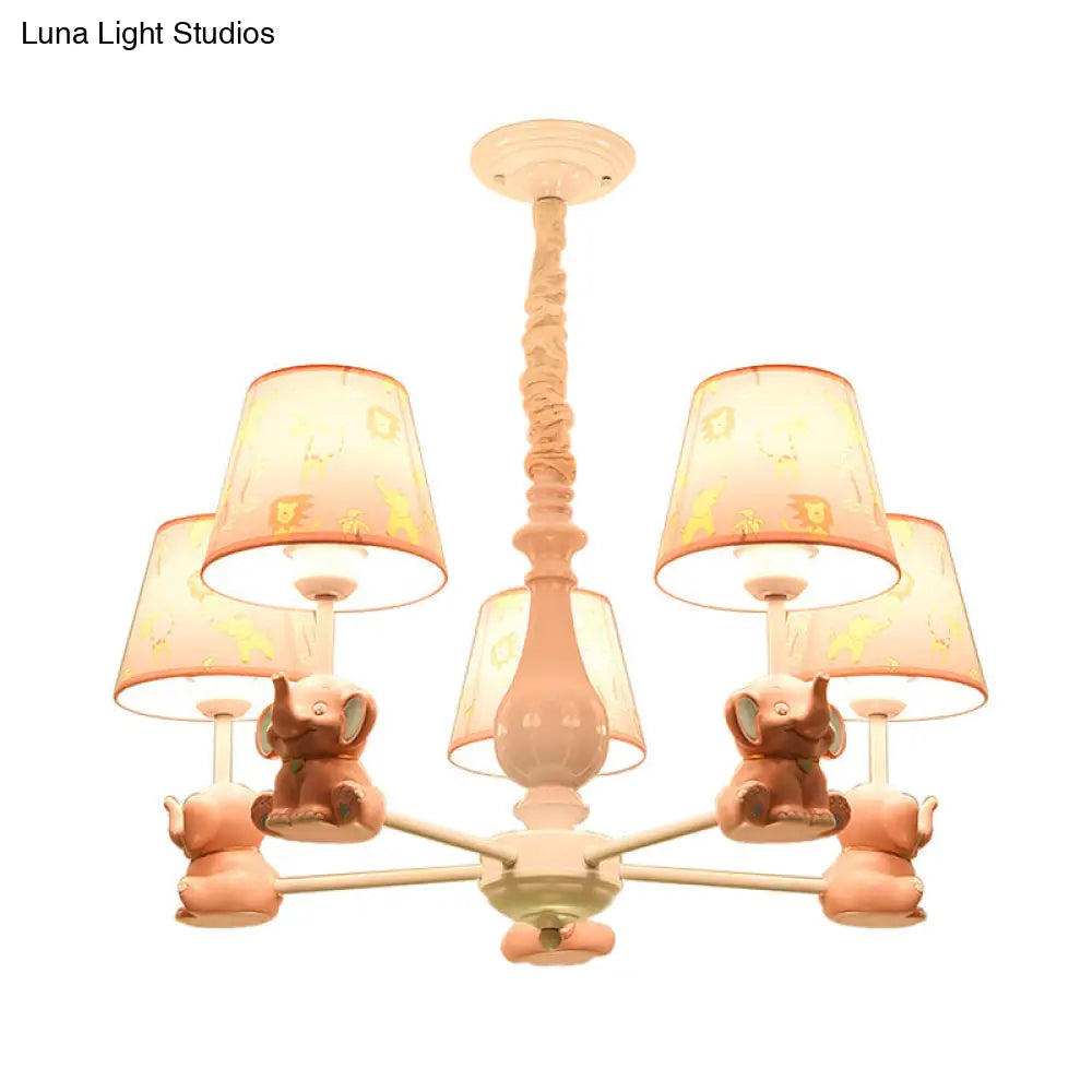 Pink Elephant Ceiling Lamp: Kids Hanging Pendant Light Fixture For Bedroom - 3/5/6/8 Lights Metal