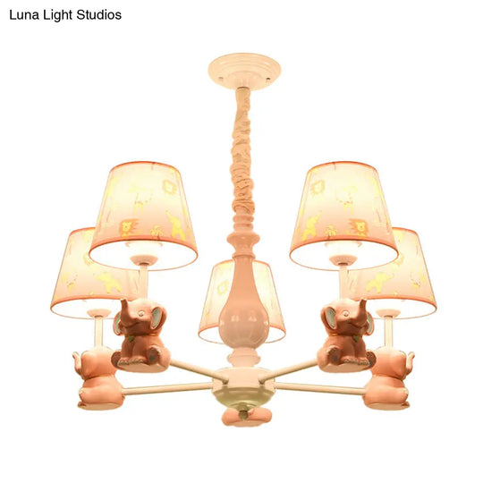 Pink Elephant Ceiling Lamp: Kids Hanging Pendant Light Fixture For Bedroom - 3/5/6/8 Lights Metal