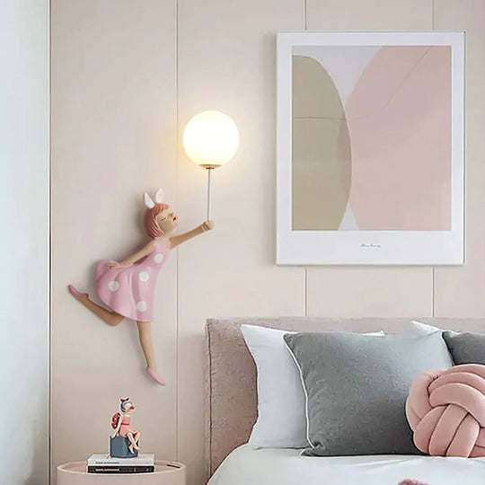 Pink Girl Wall Lamp for Princess Room Girls Room
