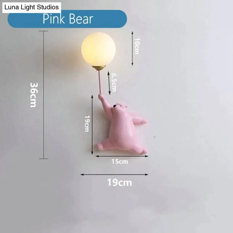 Pink Girl Wall Lamp For Princess Room Girls Bear / White Lamp