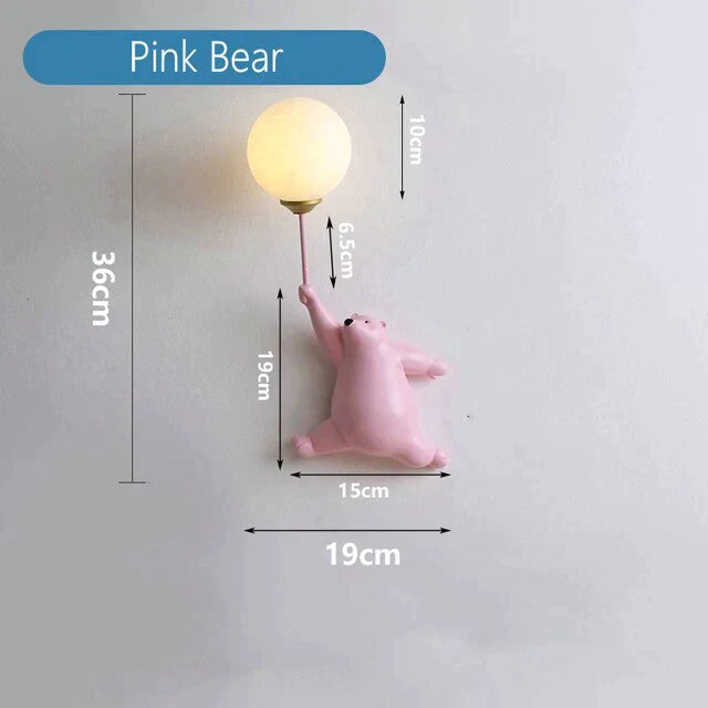 Pink Girl Wall Lamp For Princess Room Girls Bear / White Lamp