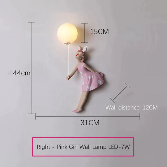 Pink Girl Wall Lamp For Princess Room Girls Right Pink Girl / White Lamp