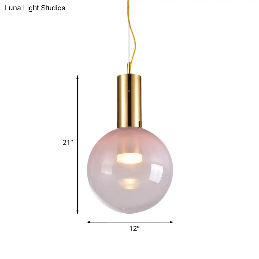 Pink Gradient Glass Ball Suspension Light - Contemporary Gold Ceiling Fixture