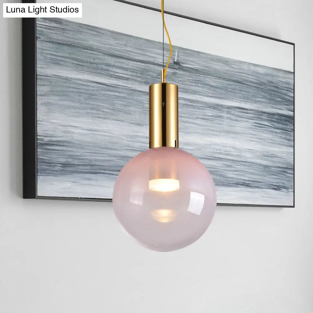 Contemporary 1-Head Gold Glass Ball Suspension Light With Gradient Pink Finish