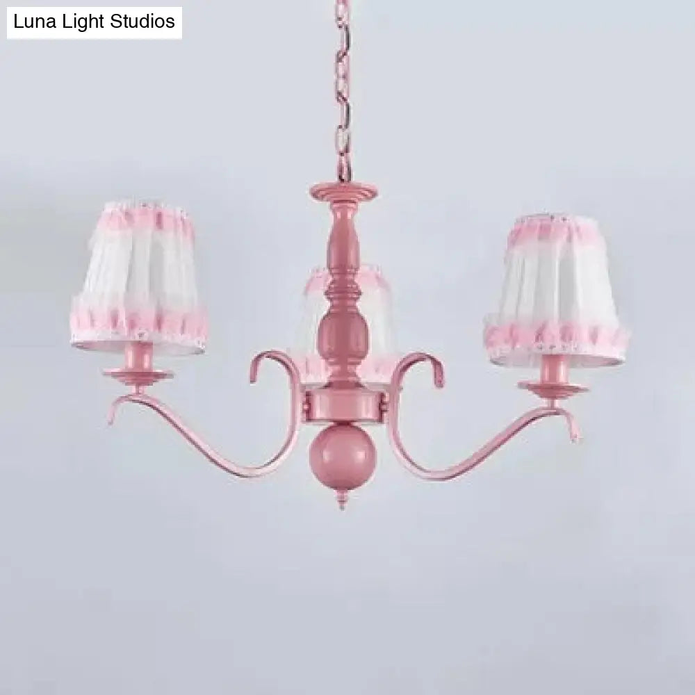 Pink Lace Metal Trapezoid Chandelier With Hanging Lamp For Kids Restaurant