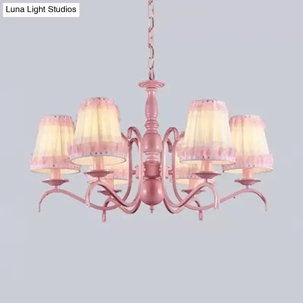 Pink Lace Metal Trapezoid Chandelier With Hanging Lamp For Kids Restaurant