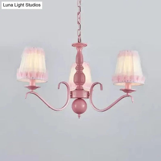 Pink Lace Metal Trapezoid Chandelier With Hanging Lamp For Kids Restaurant