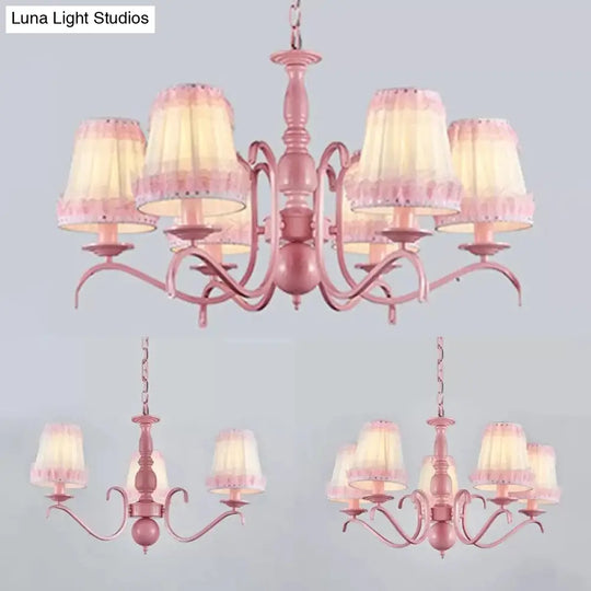 Pink Lace Metal Trapezoid Chandelier With Hanging Lamp For Kids Restaurant